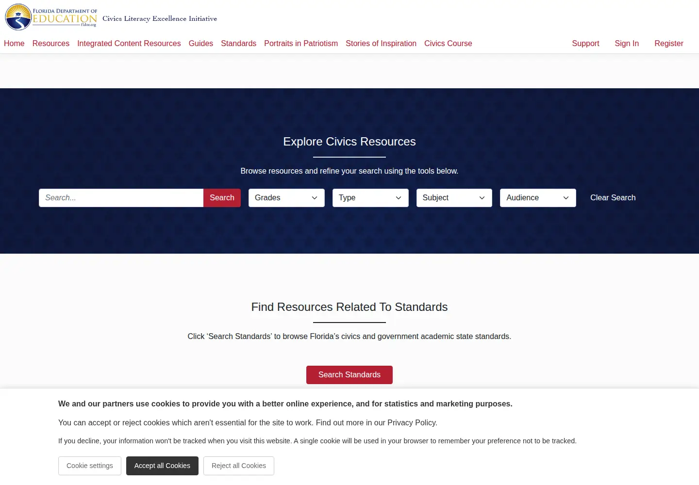 Captured homepage of civicsliteracy.org in the current scan