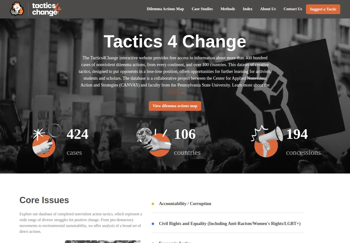 Screenshot of tactics4change.org