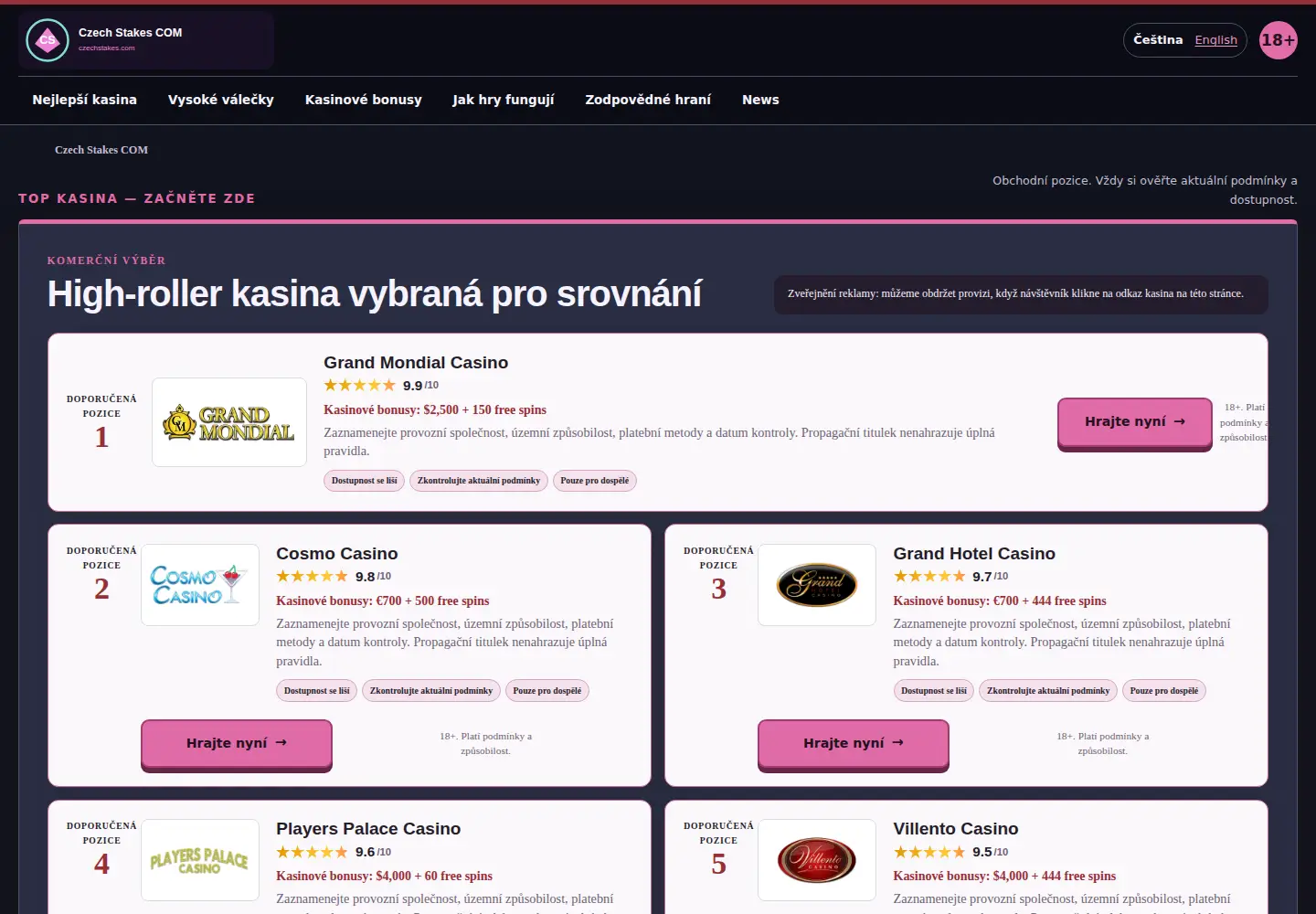 Screenshot of czechstakes.com
