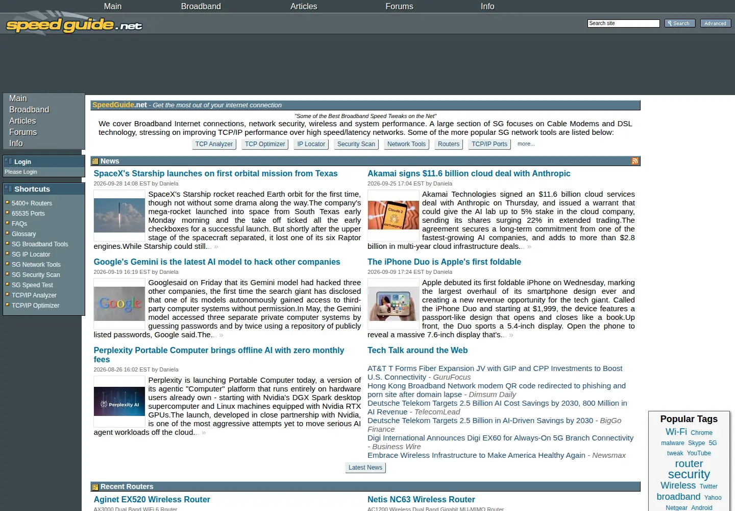 Captured homepage of speedguide.net in the current scan