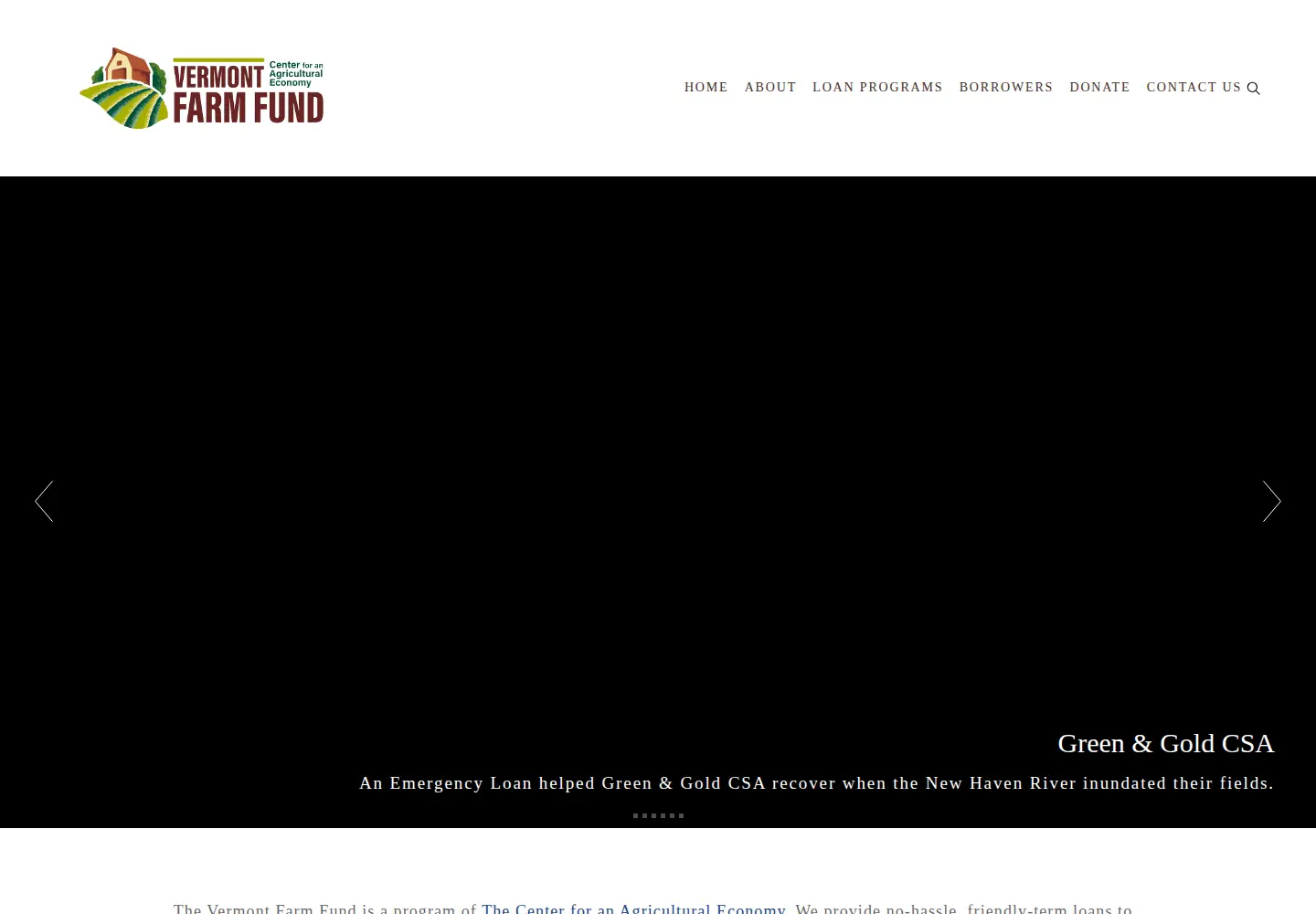 Captured homepage of vtfarmfund.org in the current scan