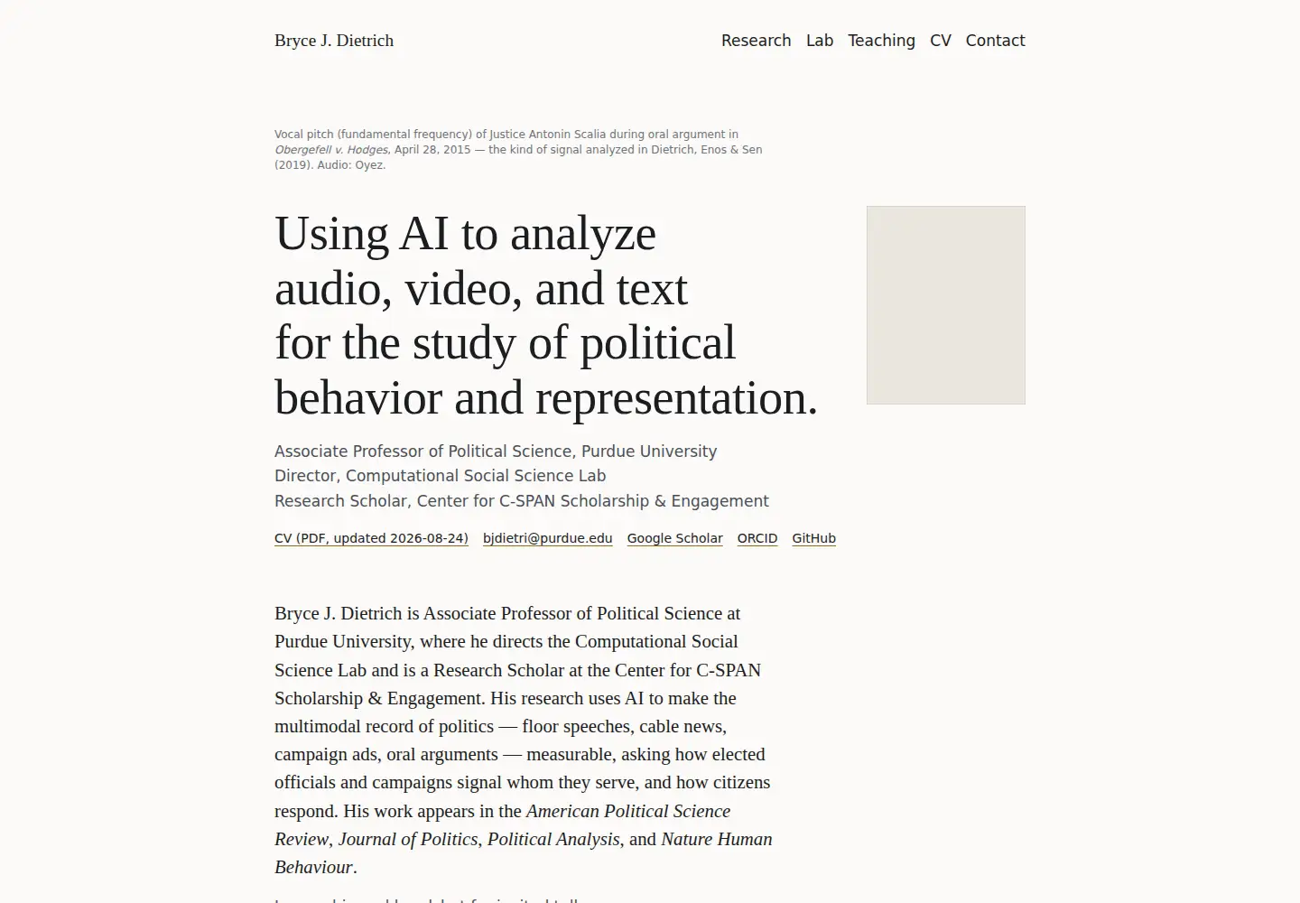 Captured homepage of brycejdietrich.com in the current scan