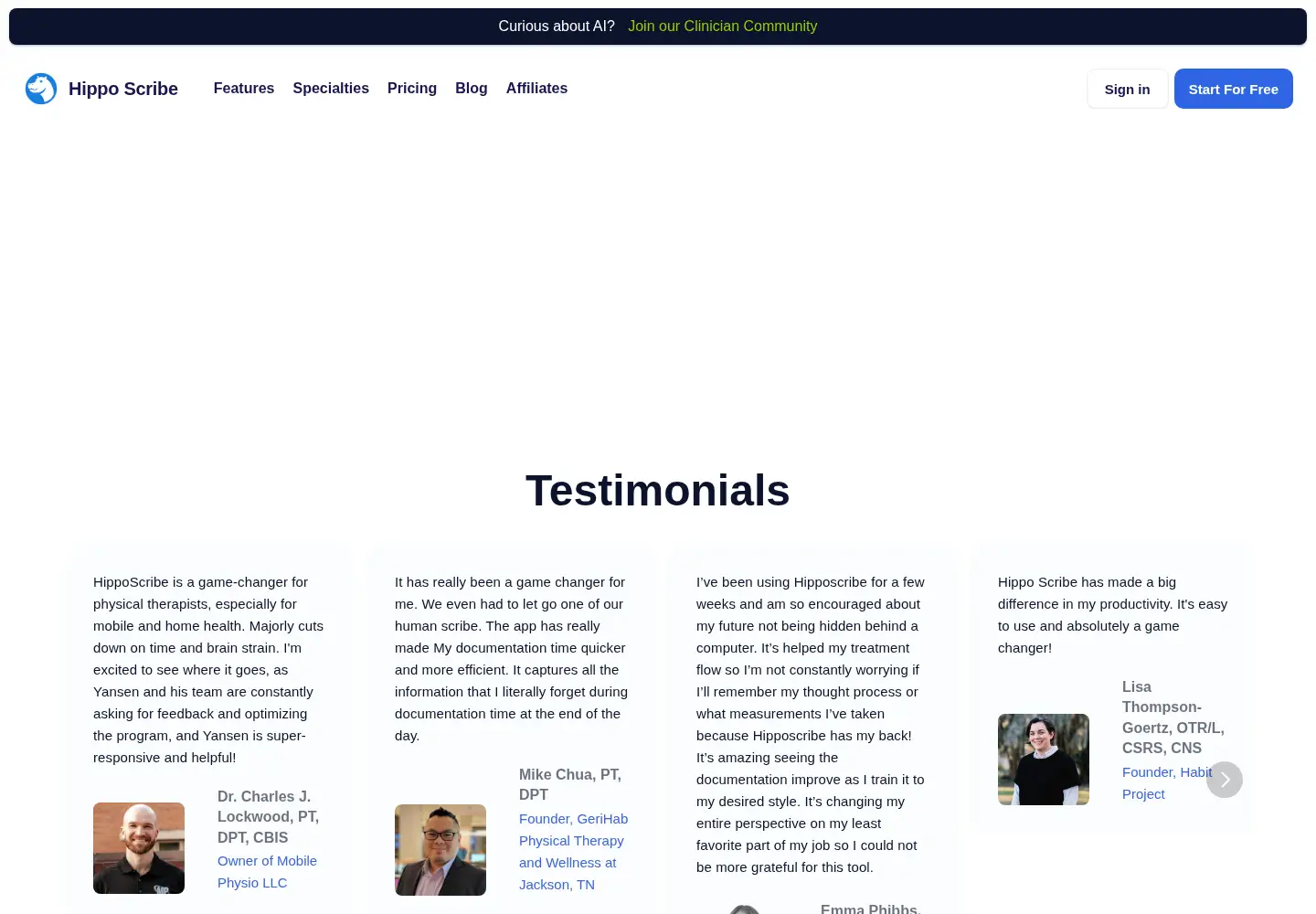 Screenshot of gethipposcribe.com