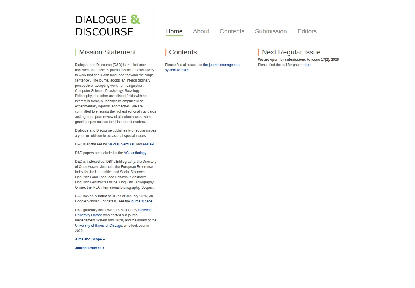 Screenshot of dialogue-and-discourse.org