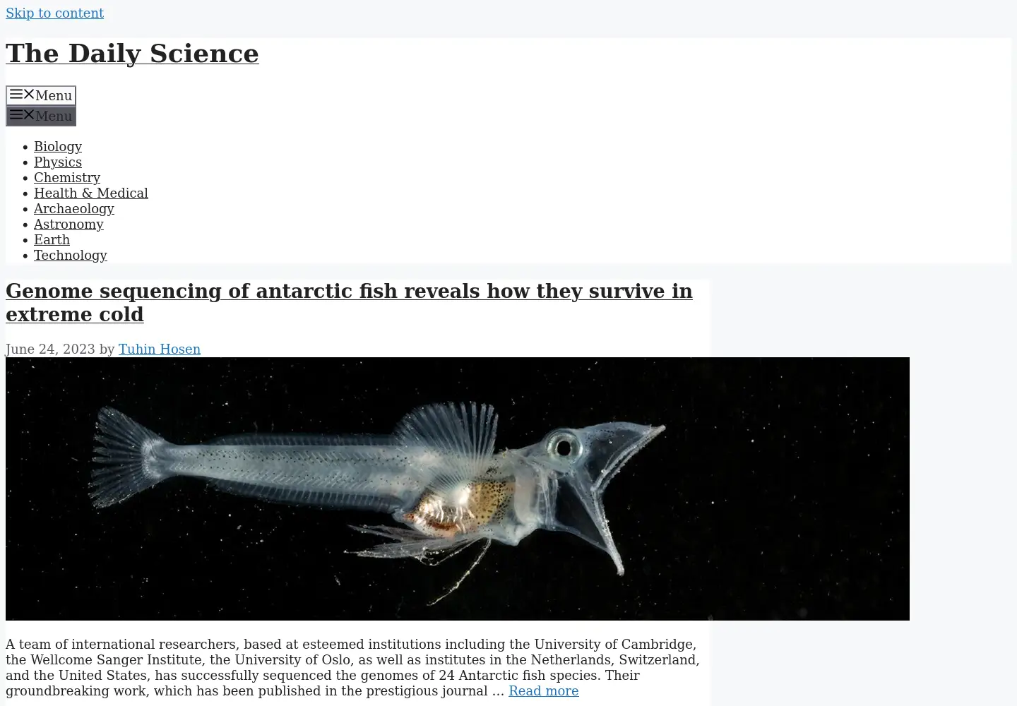Screenshot of thedailyscience.org