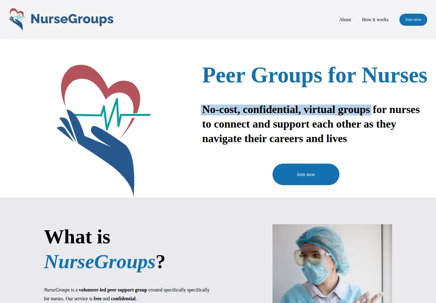 Captured homepage of nursegroups.org in the current scan