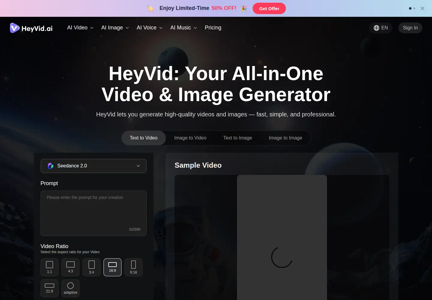 Screenshot of heyvid.ai