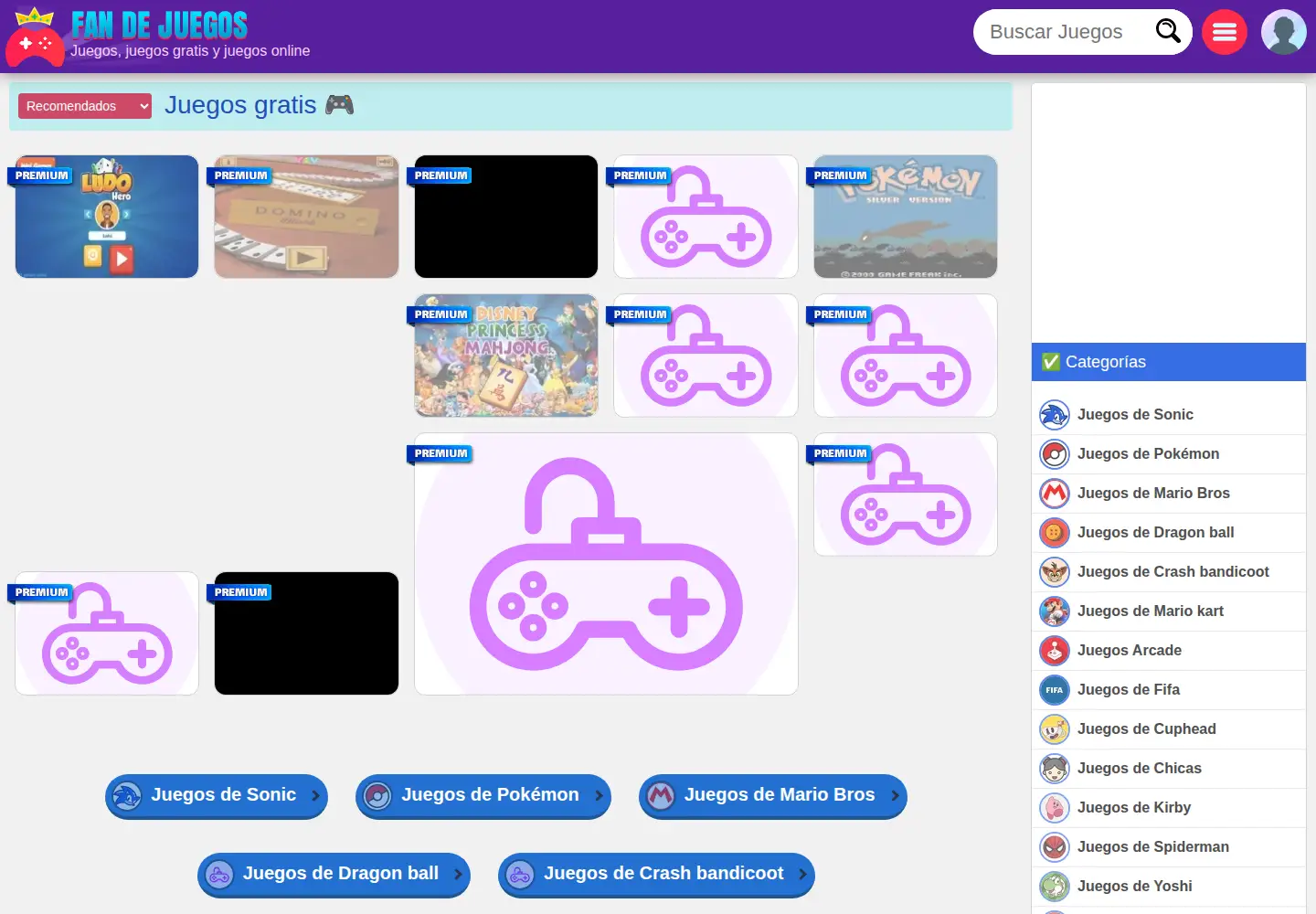 Captured homepage of fandejuegos.com in the current scan