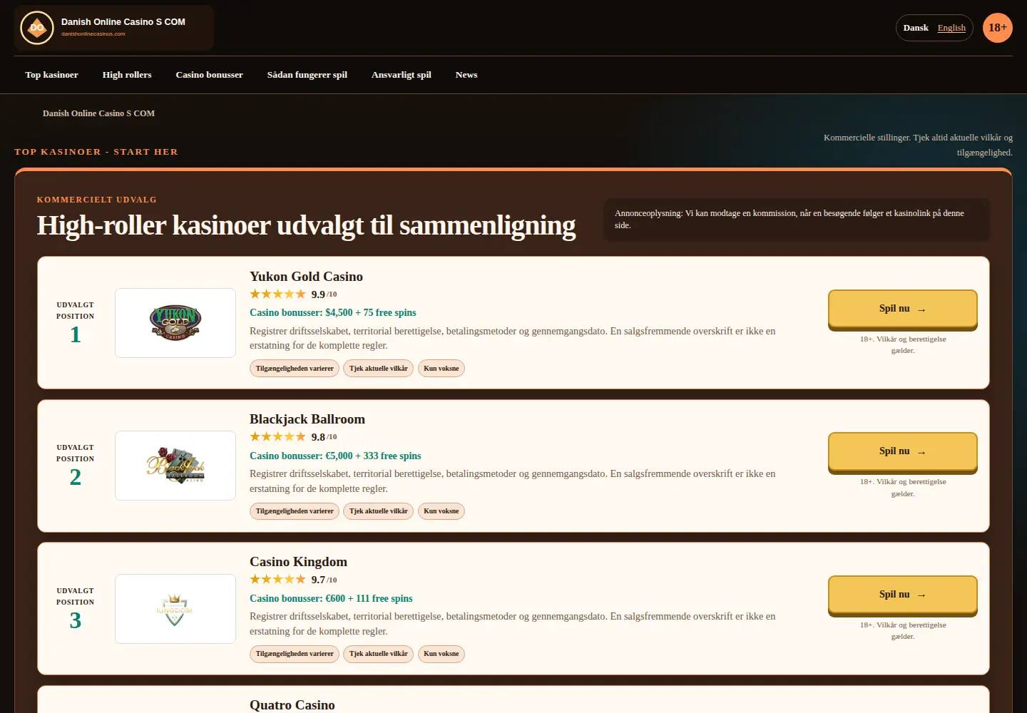 Screenshot of danishonlinecasinos.com
