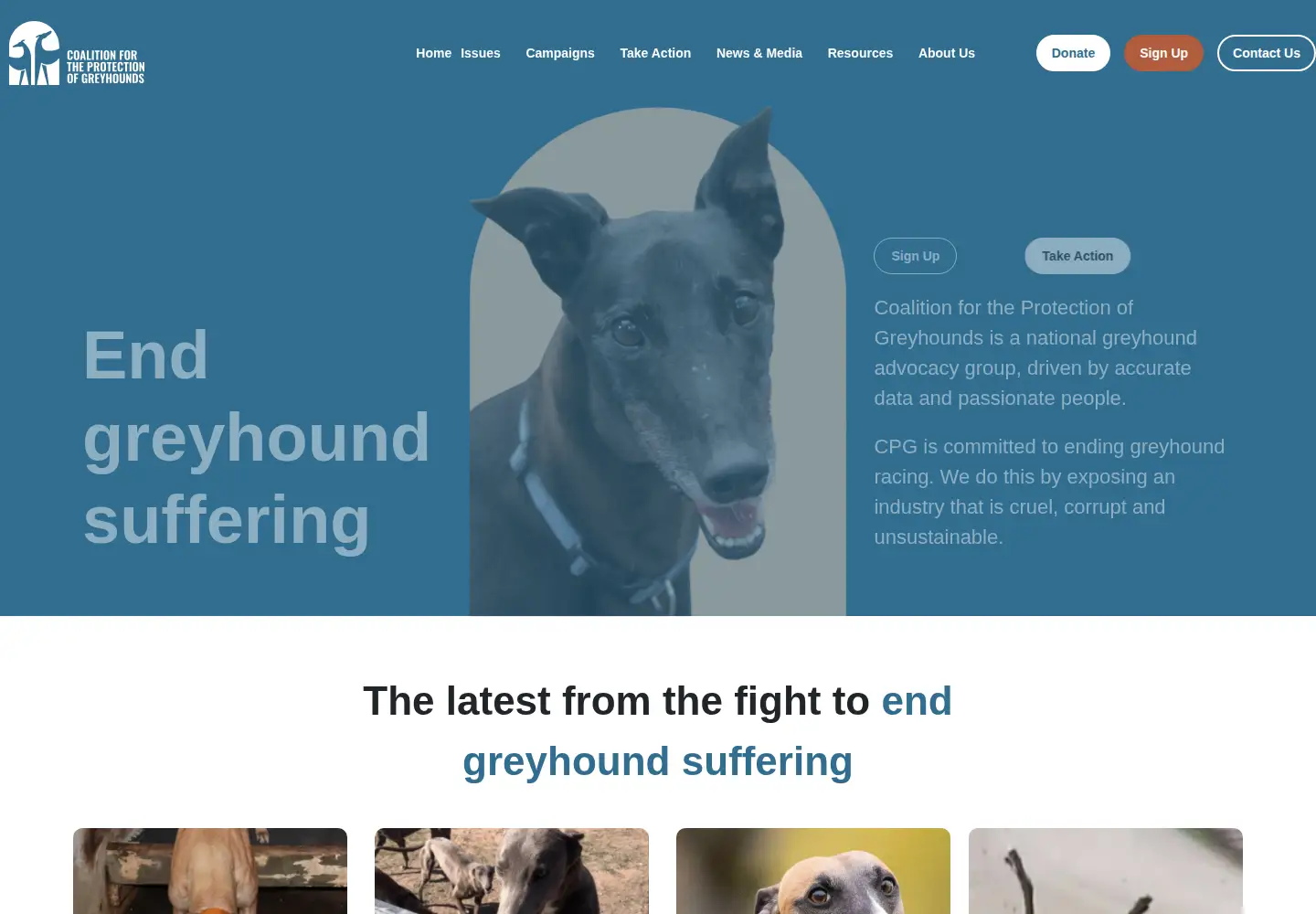 Captured homepage of greyhoundcoalition.com in the current scan