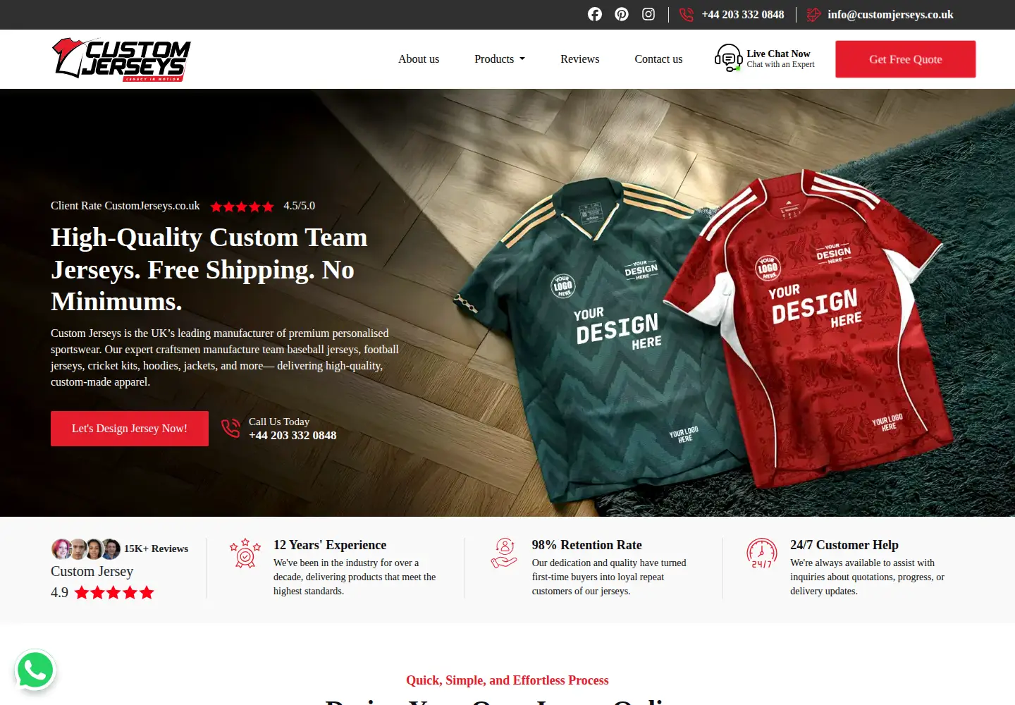 Screenshot of customjerseys.co.uk
