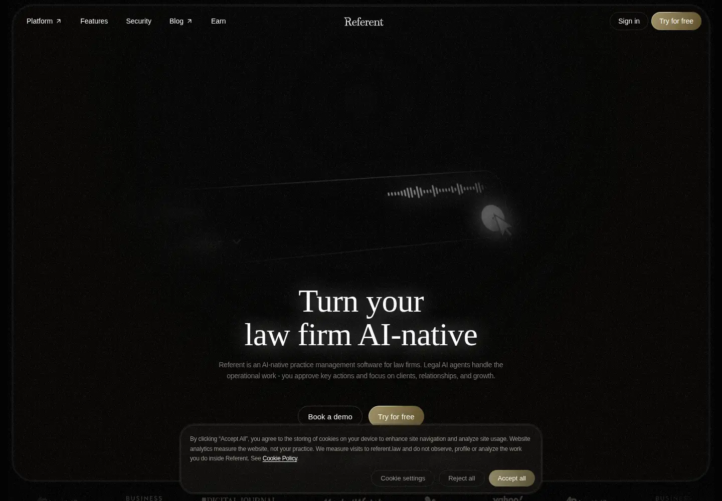 Captured homepage of referent.law in the current scan