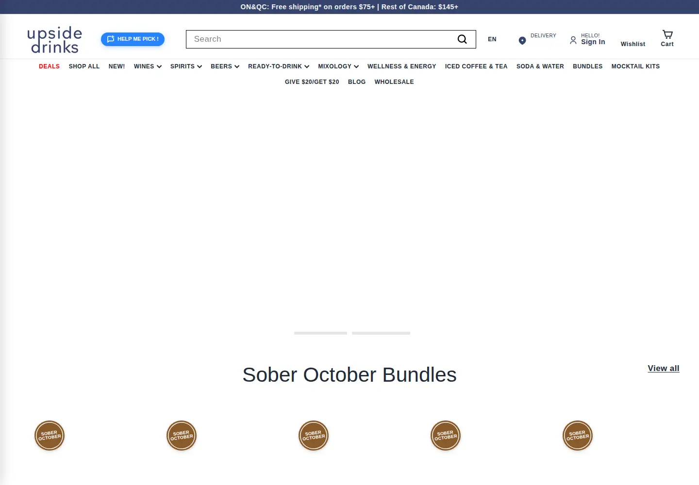 Captured homepage of upsidedrinks.ca in the current scan