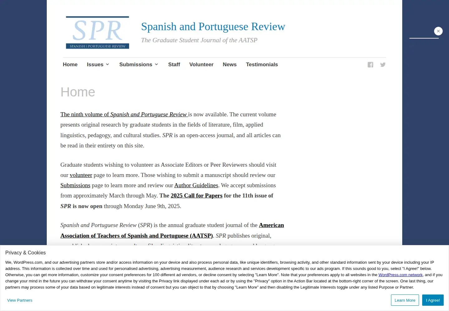 Captured homepage of spanishandportuguesereview.org in the current scan