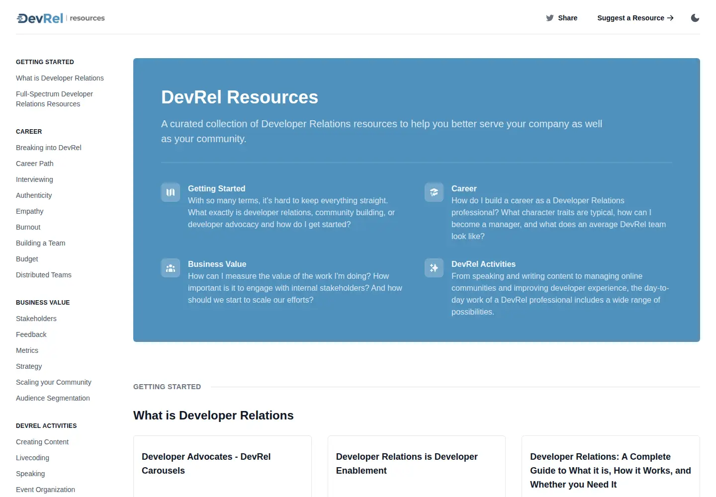 Screenshot of devrelresourc.es