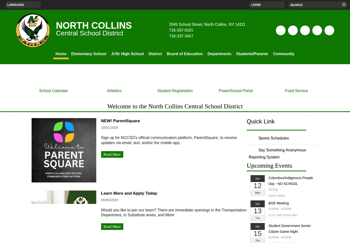 Captured homepage of northcollins.com in the current scan