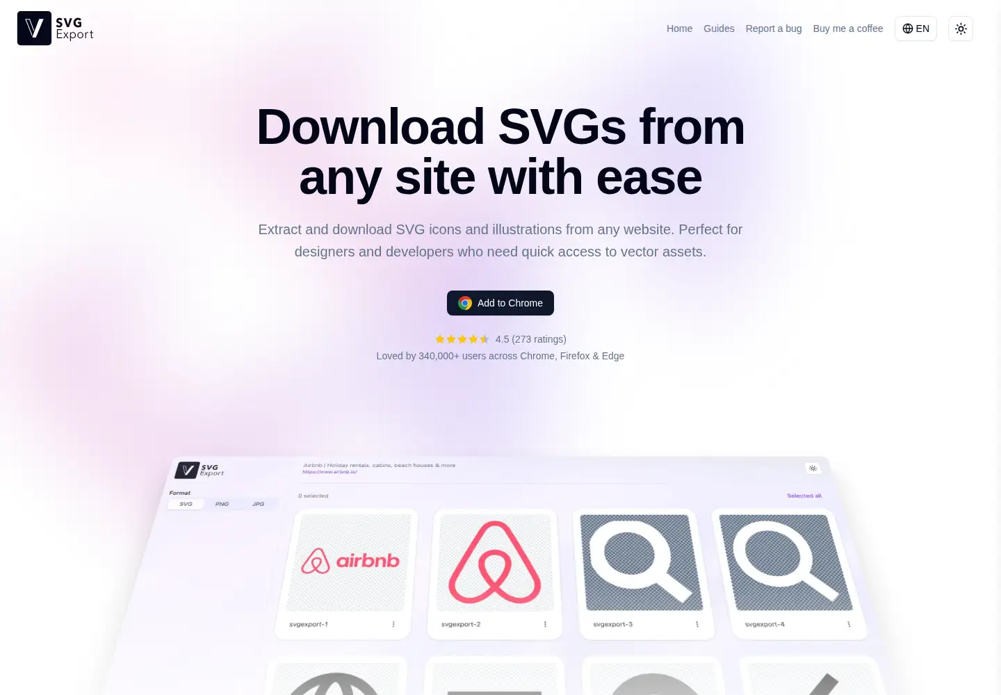 Captured homepage of svgexport.io in the current scan
