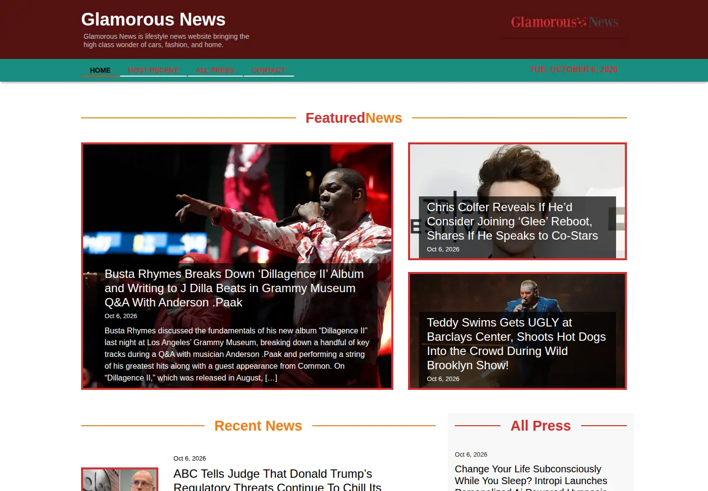 Screenshot of glamorousnews.com