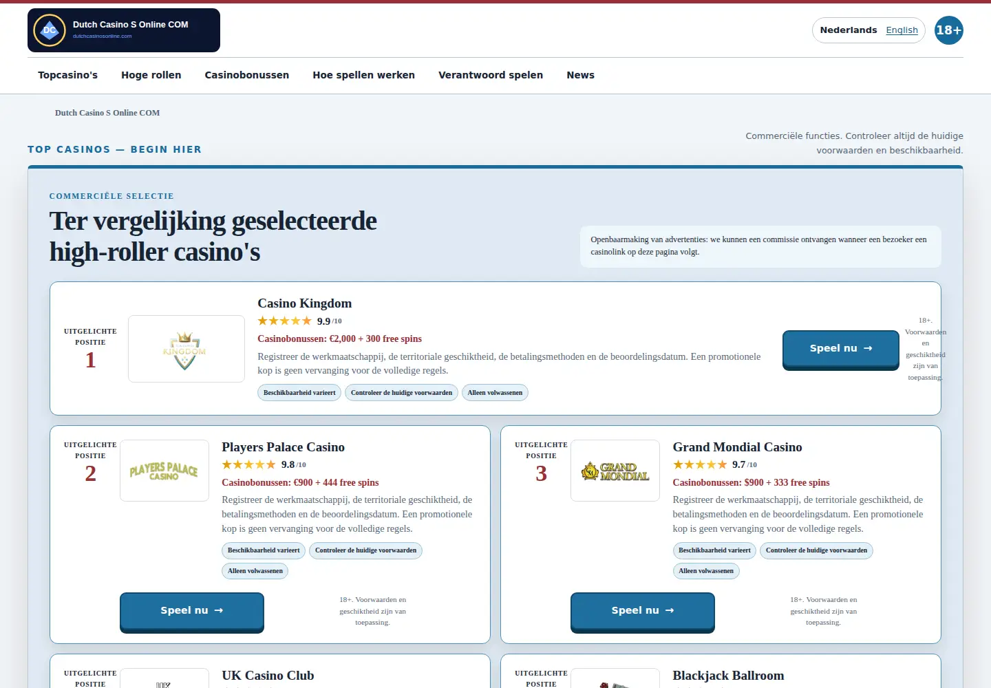 Screenshot of dutchcasinosonline.com
