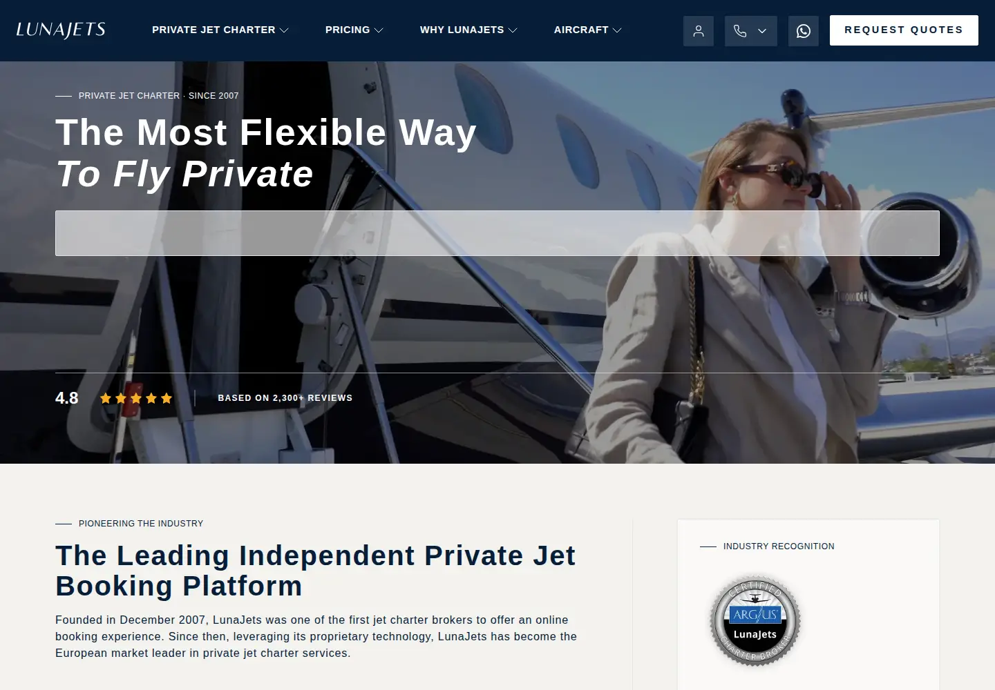 Captured homepage of lunajets.com in the current scan
