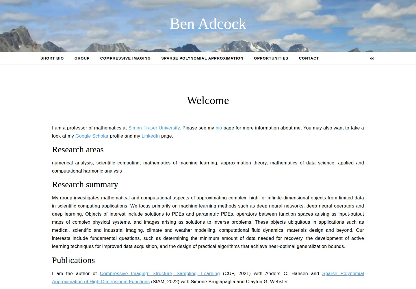 Captured homepage of benadcock.org in the current scan