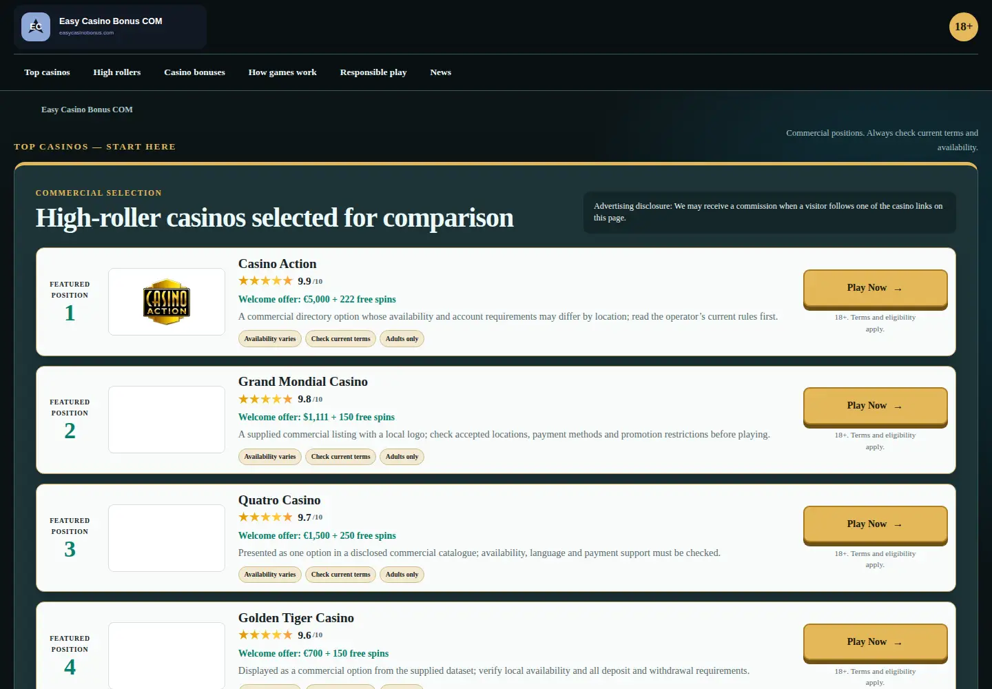 Screenshot of easycasinobonus.com