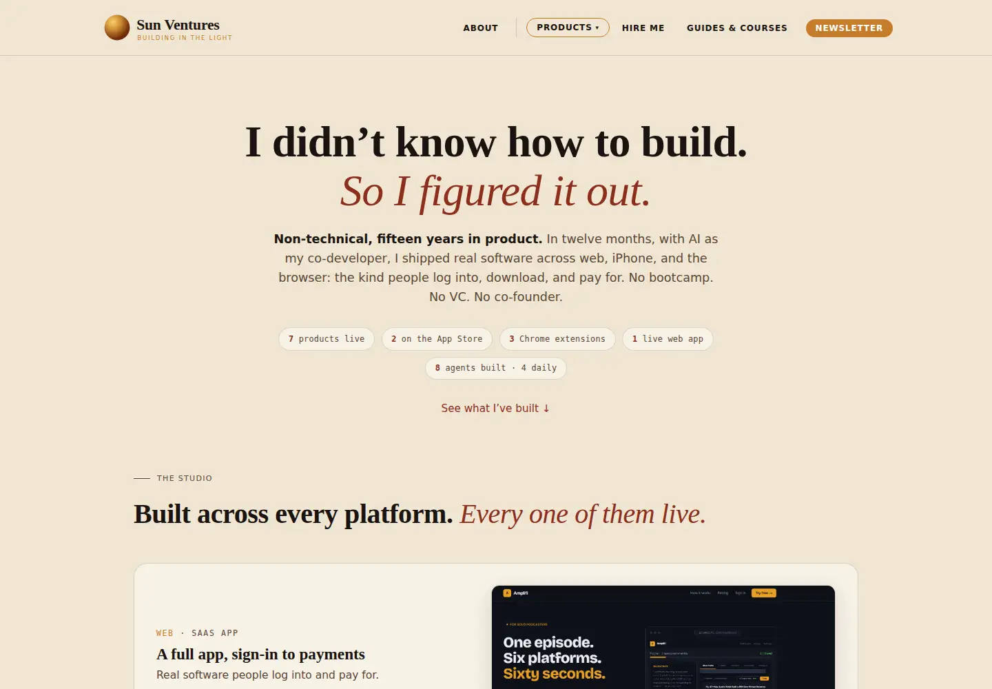 Captured homepage of sunventures.studio in the current scan