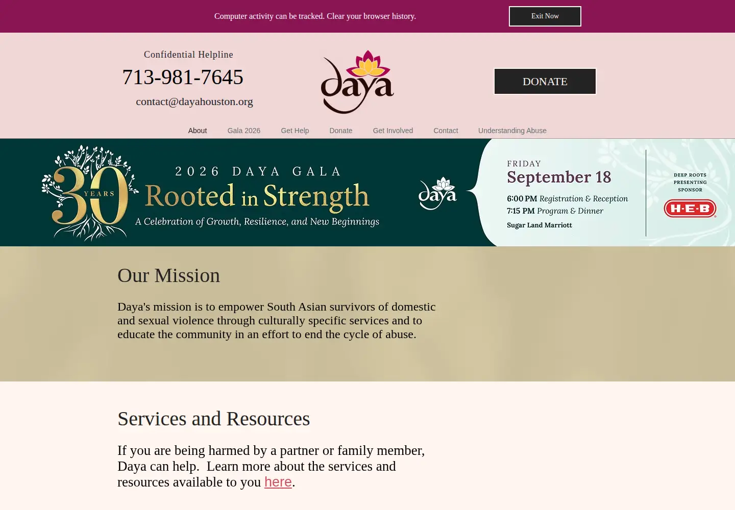 Captured homepage of dayahouston.org in the current scan
