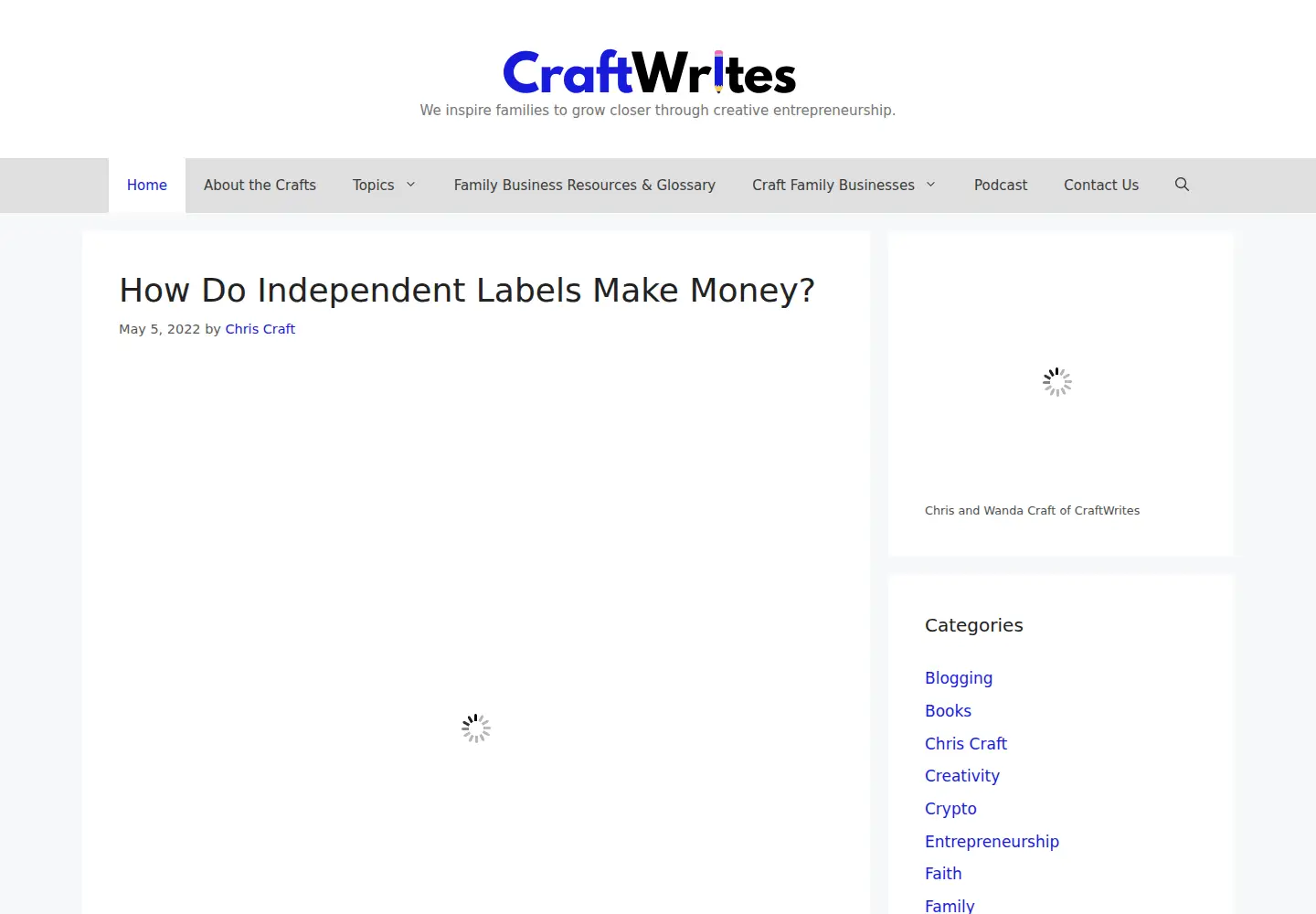 Captured homepage of craftwrites.com in the current scan