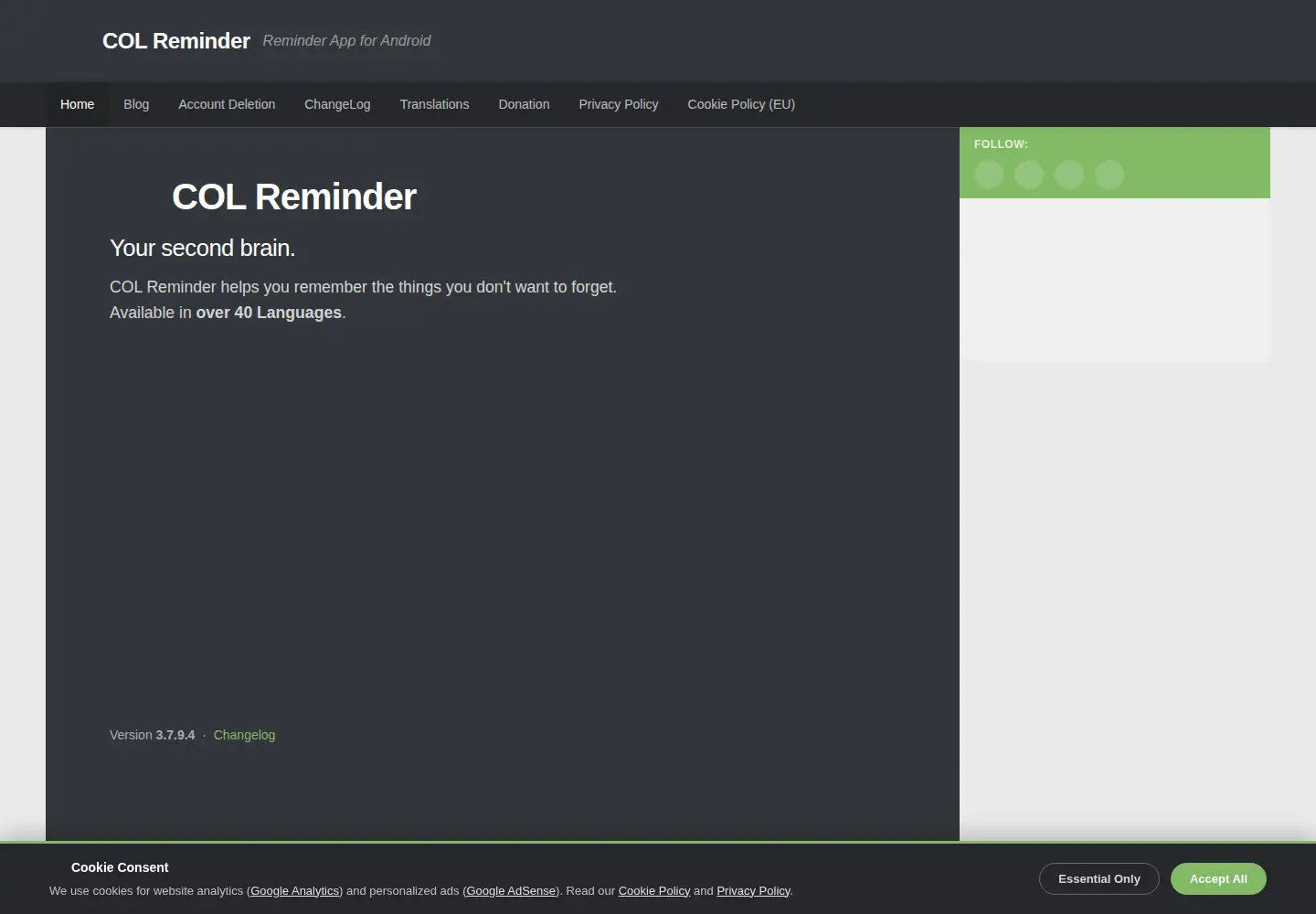 Screenshot of colreminder.com