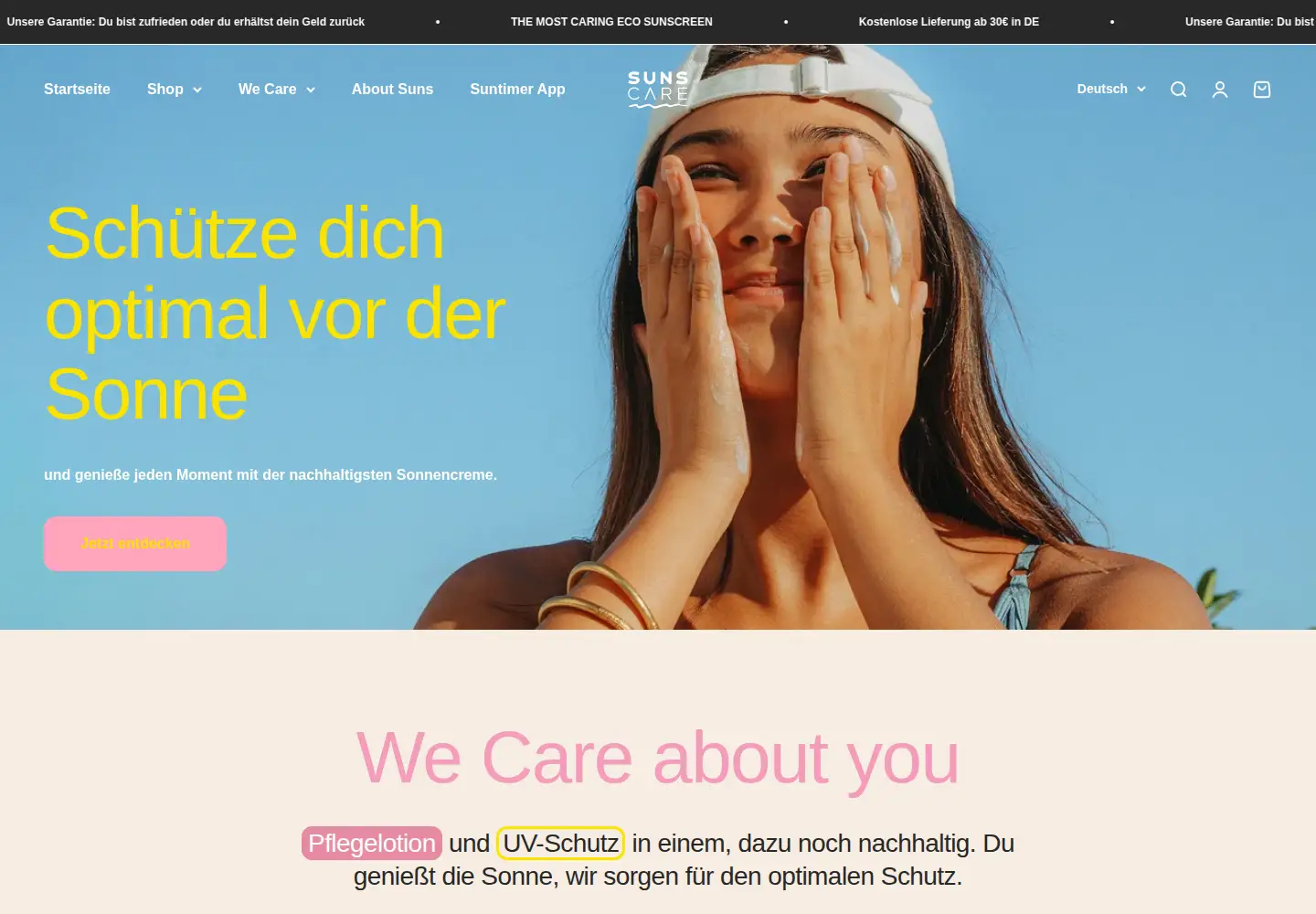 Captured homepage of suns-care.de in the current scan