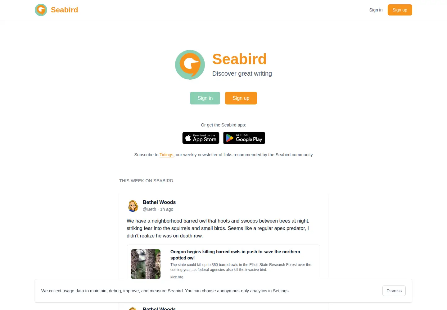 Screenshot of seabirdreader.com