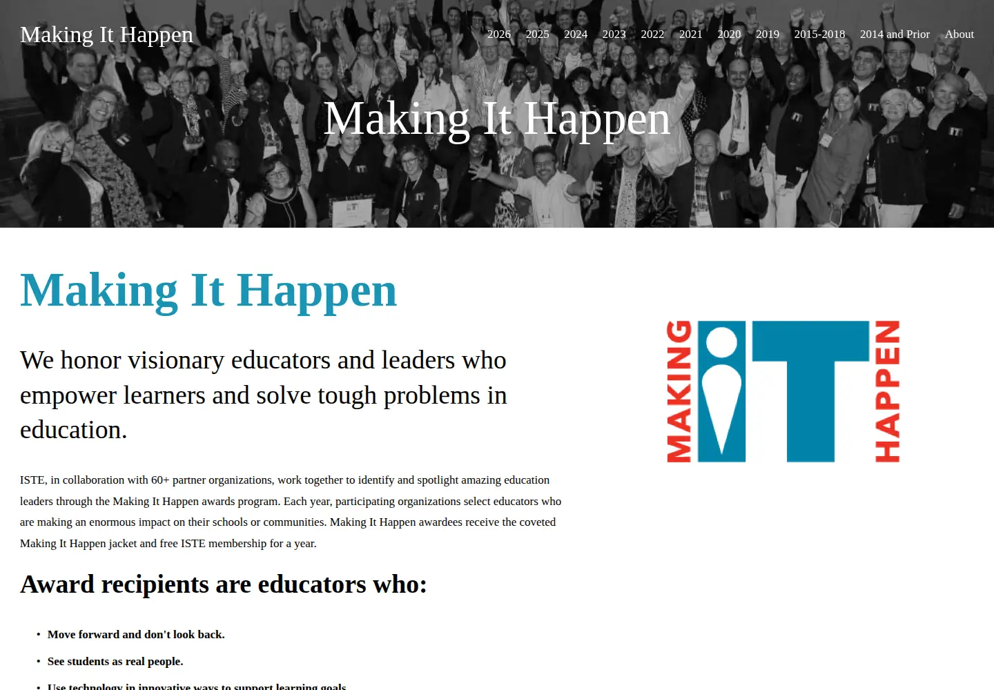 Screenshot of makingithappen.org