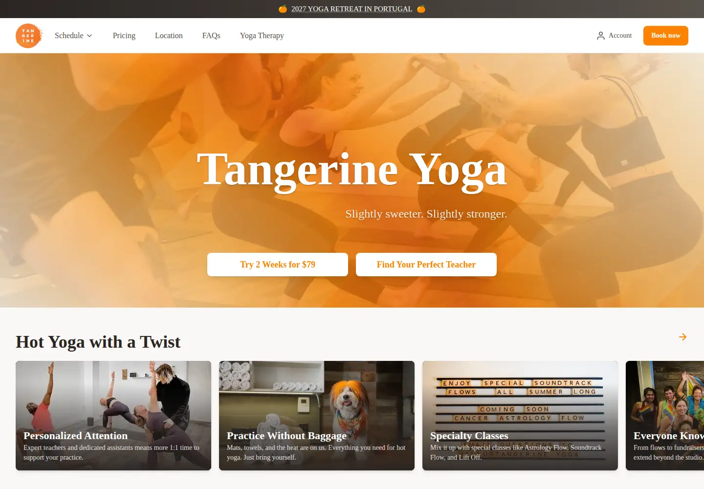 Screenshot of tangerine.yoga