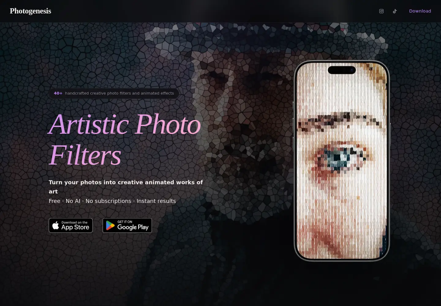 Captured homepage of photogenesis.app in the current scan