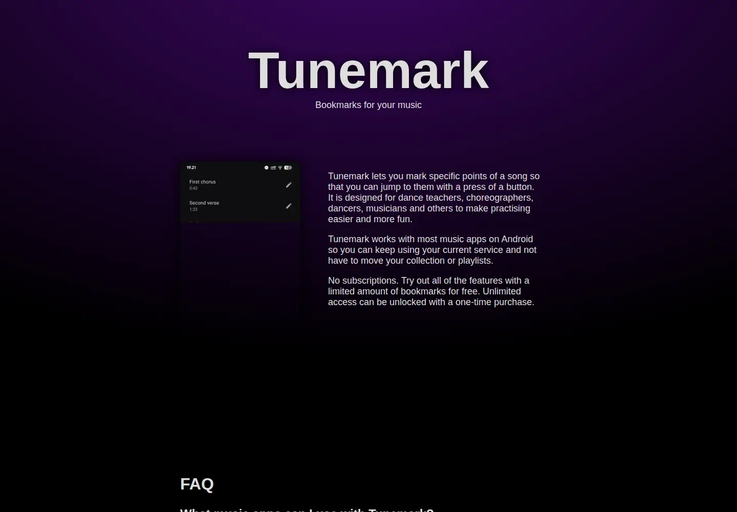Screenshot of tunemark.app