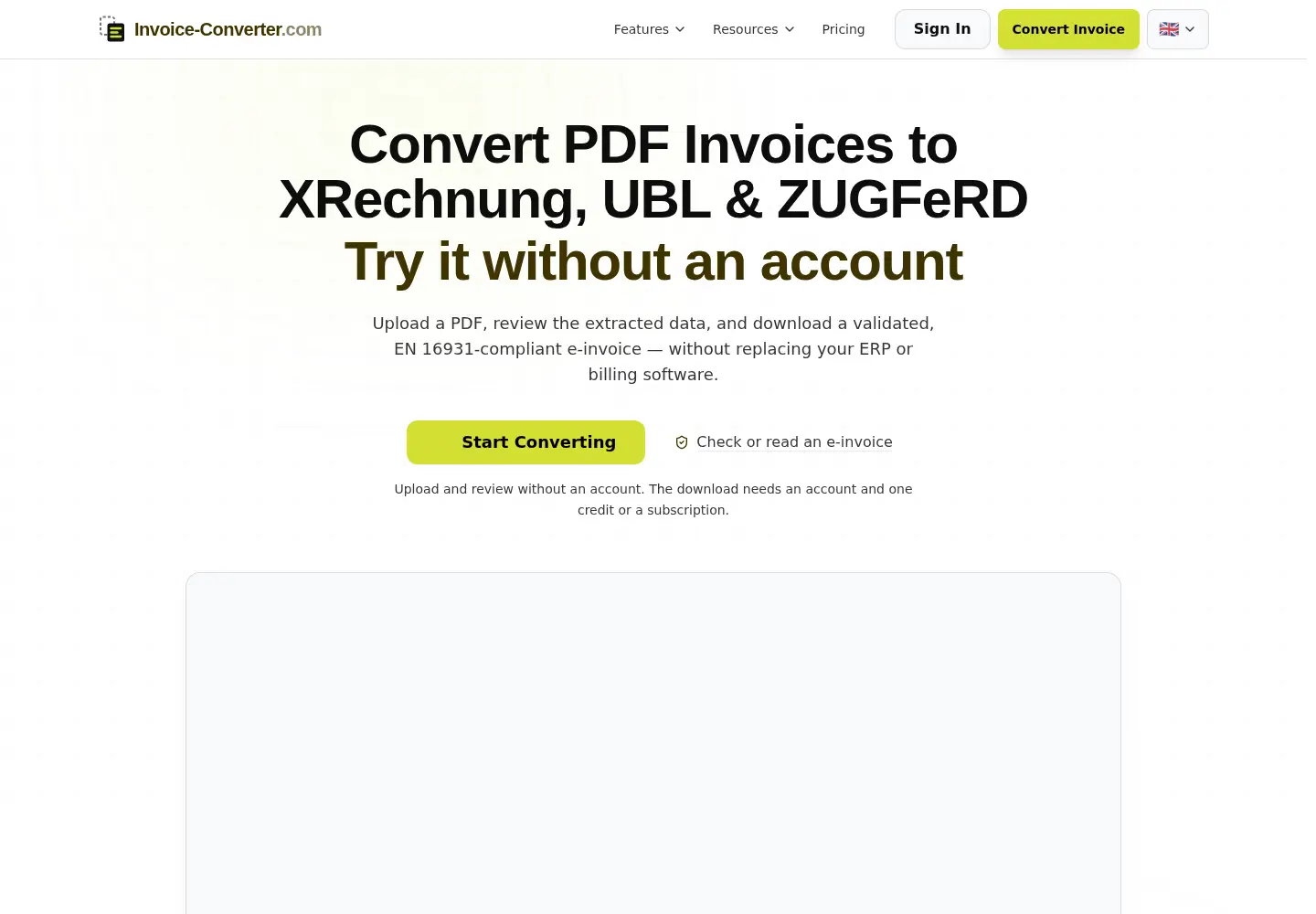 Screenshot of invoice-converter.com