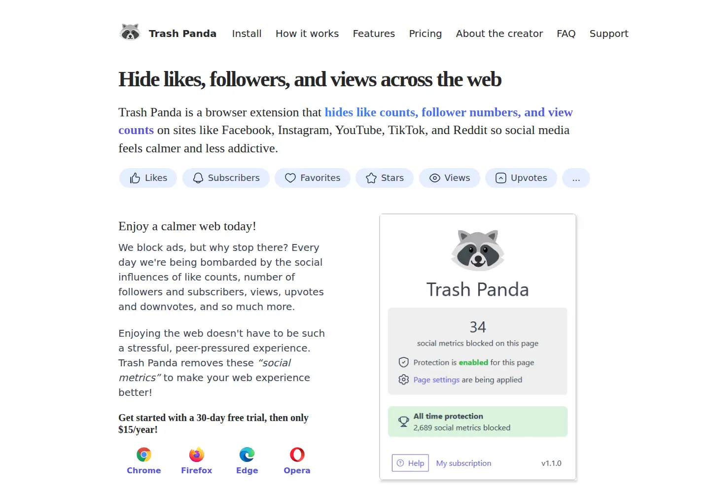 Captured homepage of trashpandaextension.com in the current scan