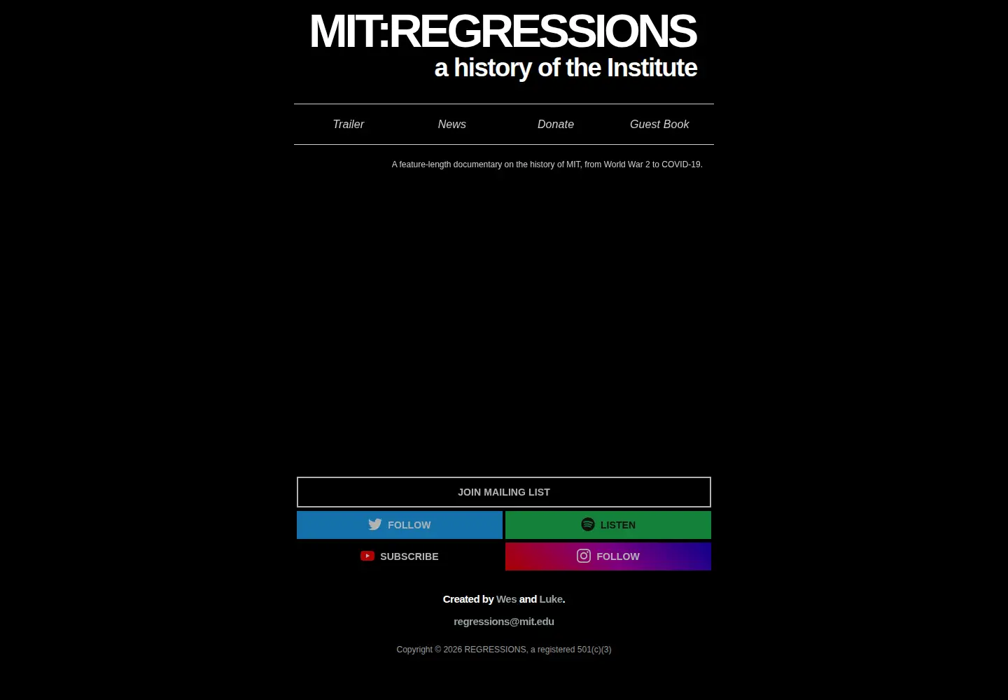 Captured homepage of regressions.net in the current scan