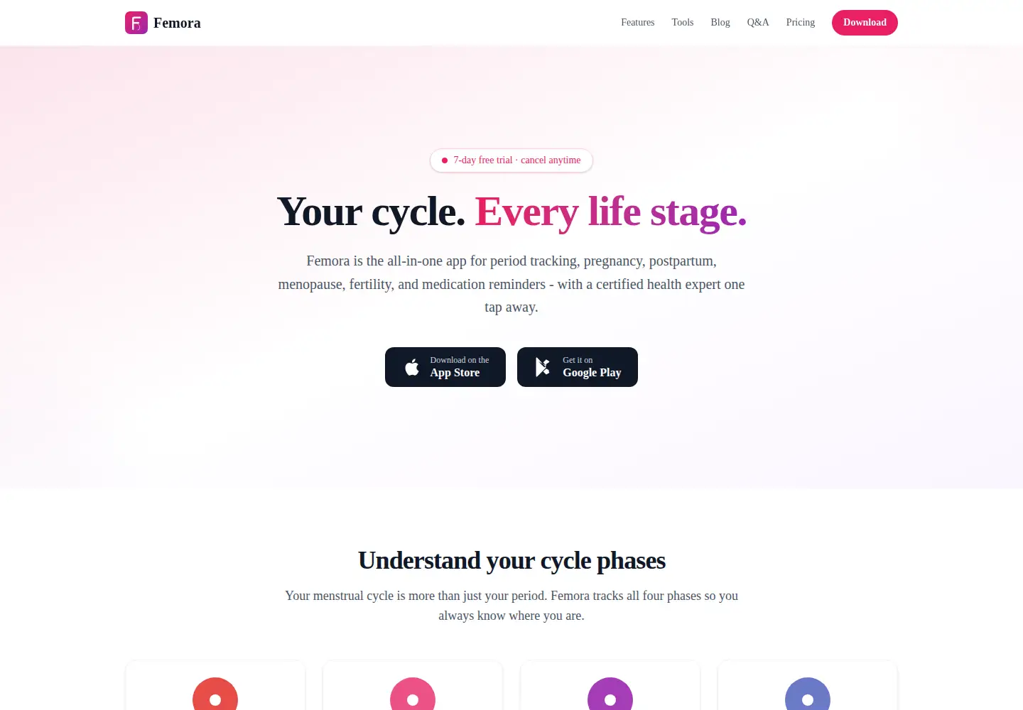 Captured homepage of femora.app in the current scan