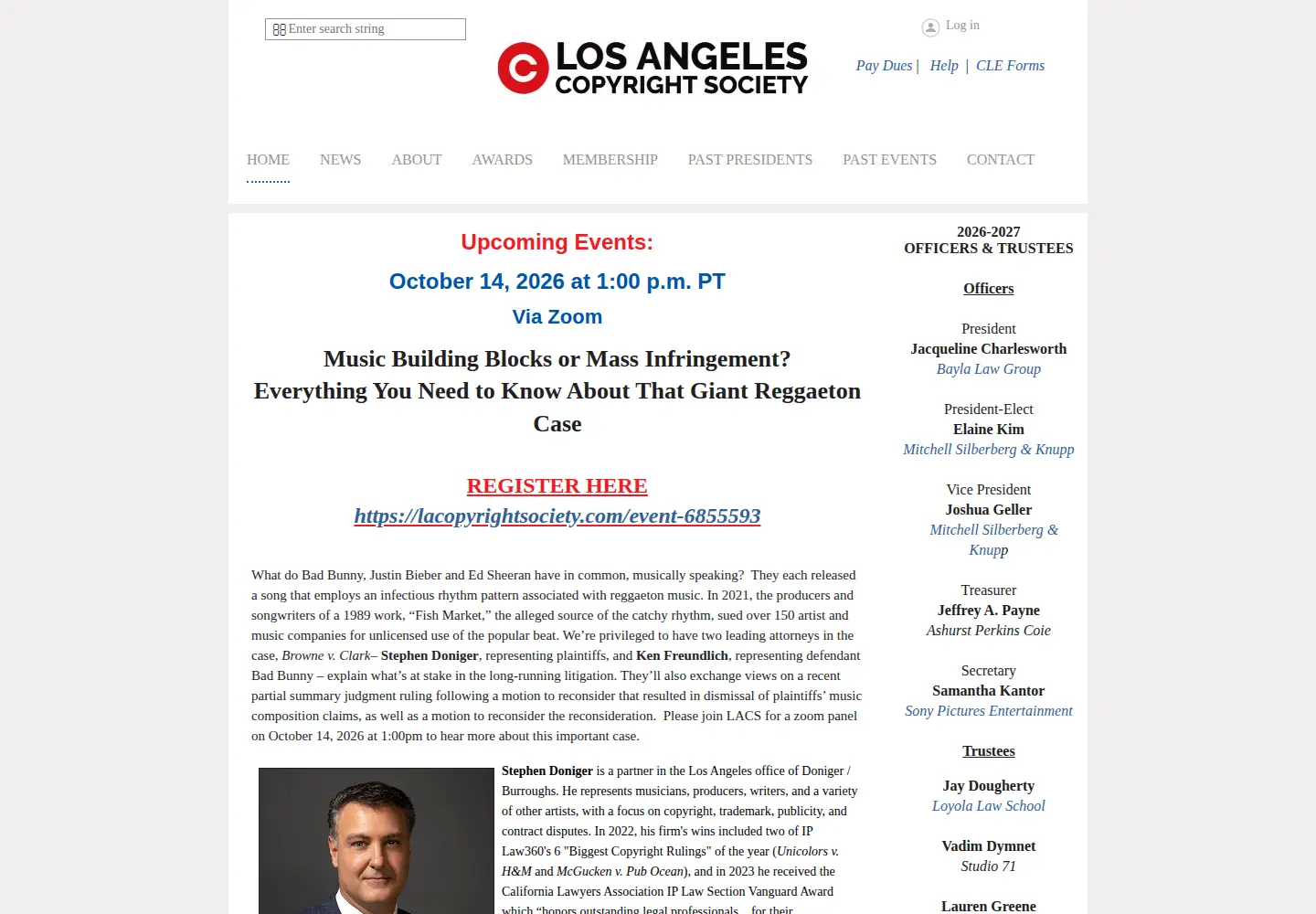Captured homepage of lacopyrightsociety.com in the current scan