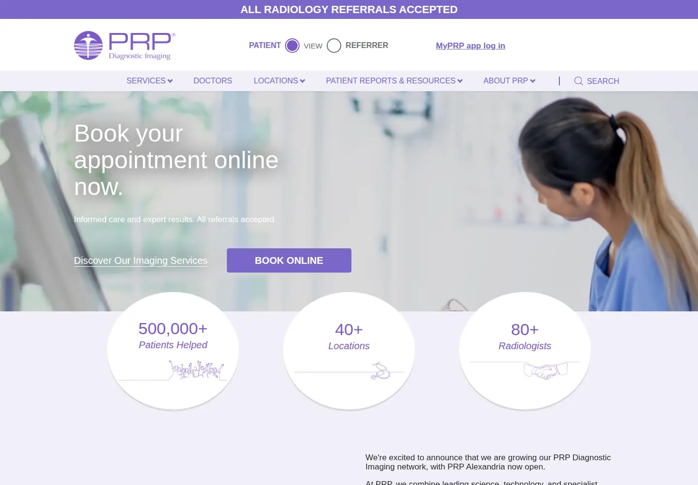 Captured homepage of prpimaging.com.au in the current scan