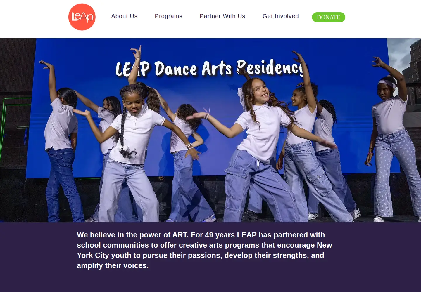 Captured homepage of leapnyc.org in the current scan