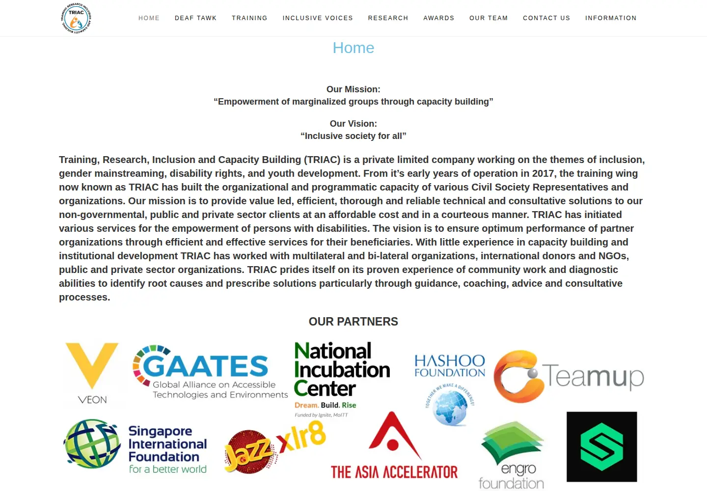 Captured homepage of triac.org.pk in the current scan