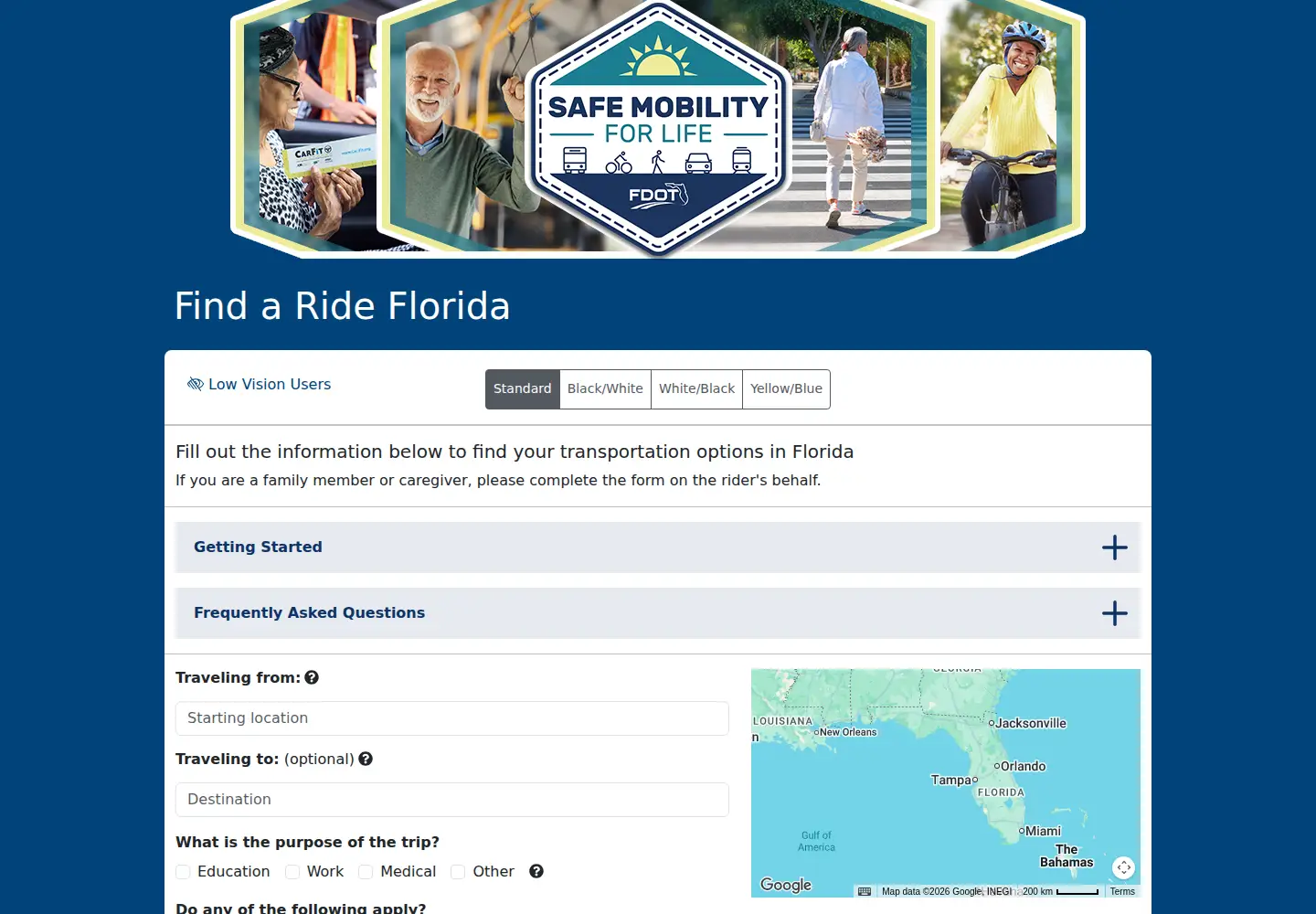 Captured homepage of findarideflorida.org in the current scan