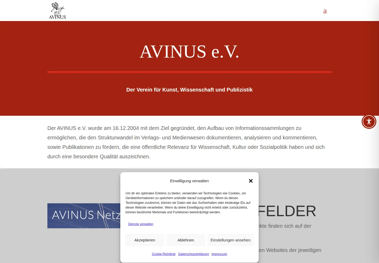 Captured homepage of avinus.org in the current scan