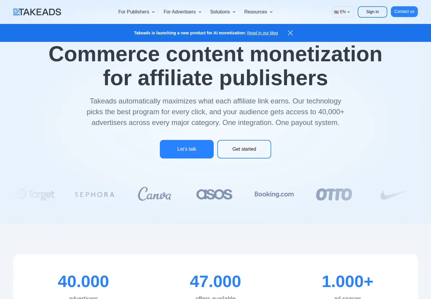 Captured homepage of takeads.com in the current scan