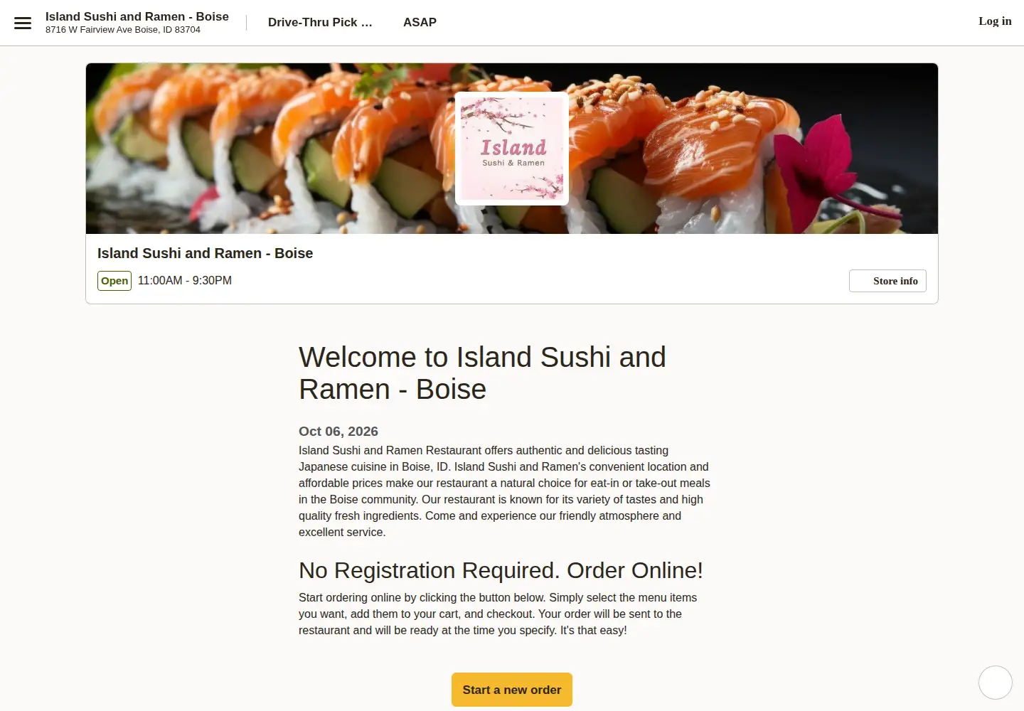 Captured homepage of islandsushiandramen.com in the current scan
