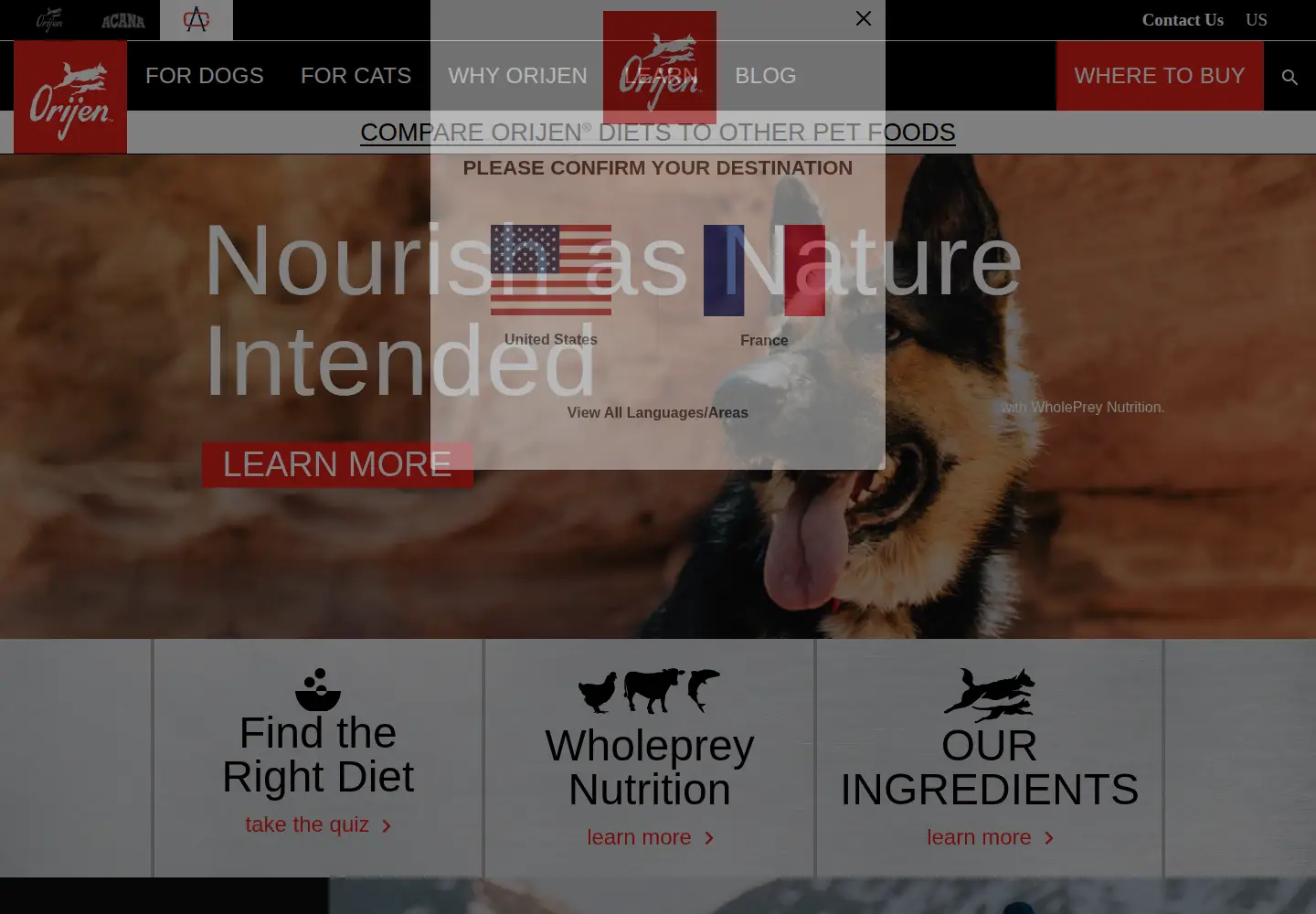 Screenshot of orijenpetfoods.com