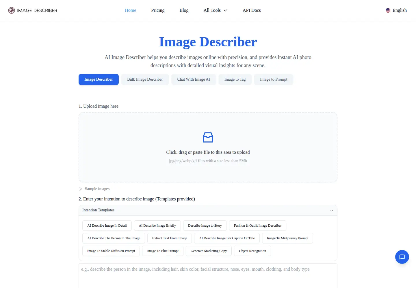 Captured homepage of imagedescriber.online in the current scan